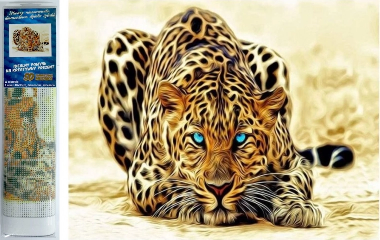Diamantmaling – lurende leopard 30 × 40 cm