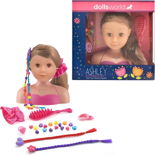 Dolls World frisérhoved Ashley brunette 21 cm