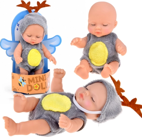 Mini babydokke i rensdyrkostume 11 cm