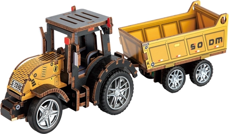 2Kids Toys 3D træbyggesæt traktor med anhænger