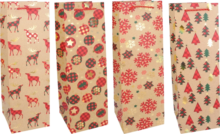 Julegavepose til flaske M 11 × 38 × 11 cm - 1 stk.