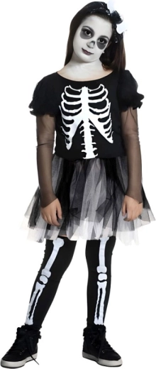 Stilfuld kjole med skeletprint