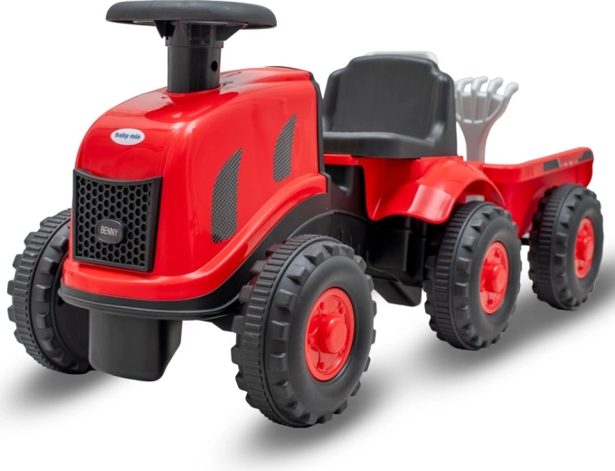 Børne-løbecykel traktor med trailer og værktøj Baby Mix Benny – rød