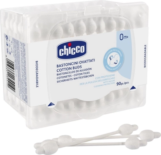 Chicco vatpinde med anatomisk form, 100% bomuld, 90 stk.