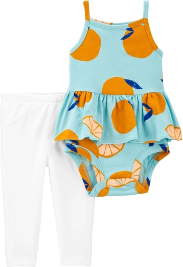 Carter's 2-delt sæt – body med stropper og leggings i blue orange til pige (6 m)