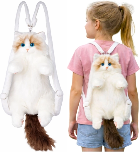 Plysbamse-rygsæk kat, hvid, 50 cm