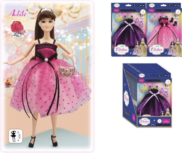 Klassisk prinsessekjole til dukke 30 cm
