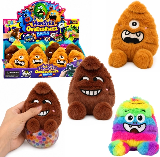 Plys-anti-stress klemmedyr monster med glimmer 8 cm - 1 stk.