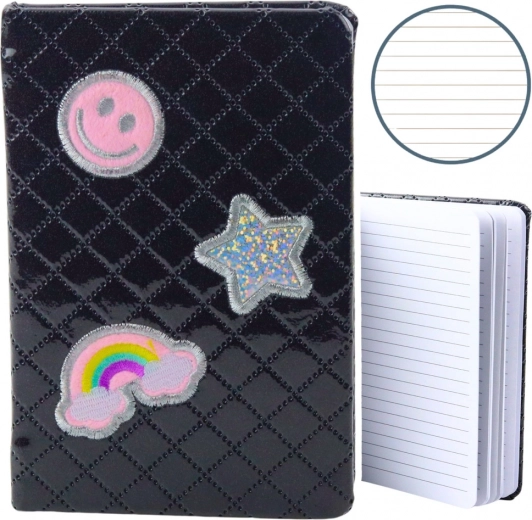 Notesbog med påsyede mærker sort B6 80 sider