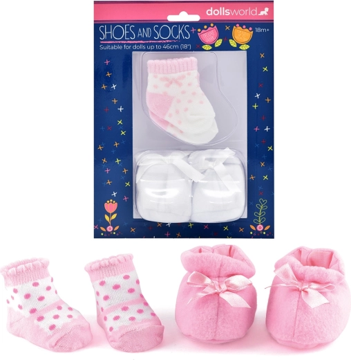 Dolls World sko og sokker til dukker 46 cm, 2 varianter