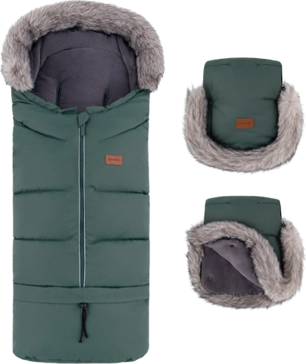 Petite&Mars vintersæt: kørepose Arctic 4i1 og barnevognshandsker Furry khaki