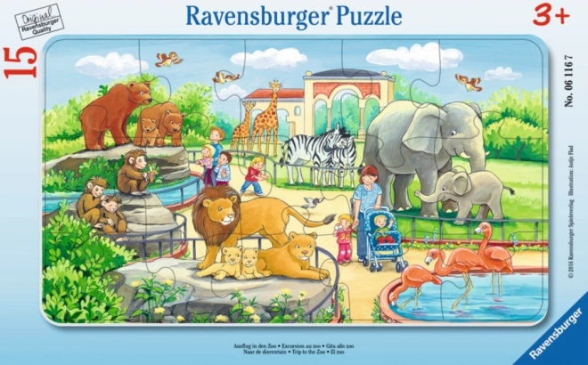 Ravensburger børnepuslespil i ramme 15 brikker – tur i zoologisk have
