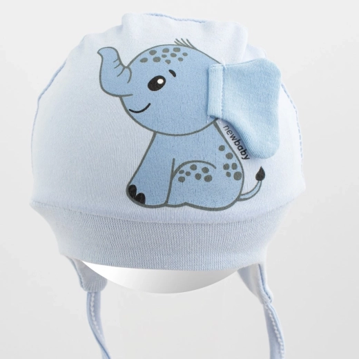 Bomuld spædbarnshue New Baby Happy Elephant blå