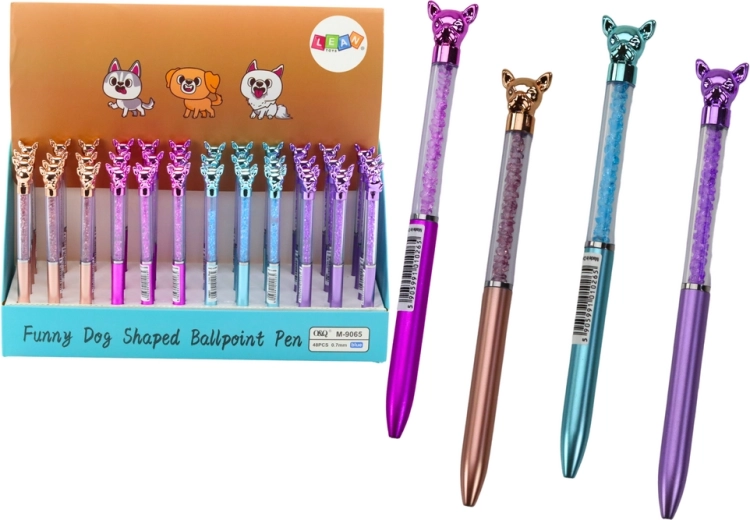 Kuglepen med hund og små sten, blå blæk 0,7 mm