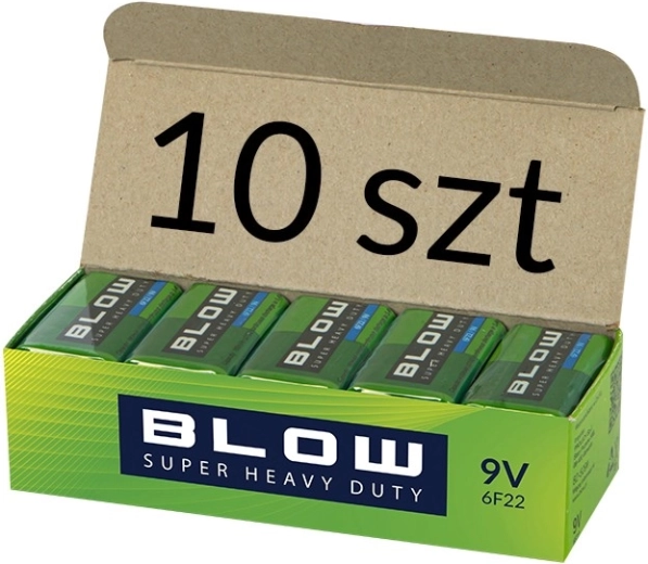 Batterier BLOW 9 V (6F22) Super Heavy Duty, pakke med 10 stk.