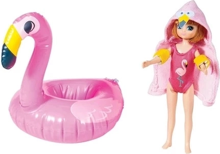 Lottie dukke svømmer med flamingo
