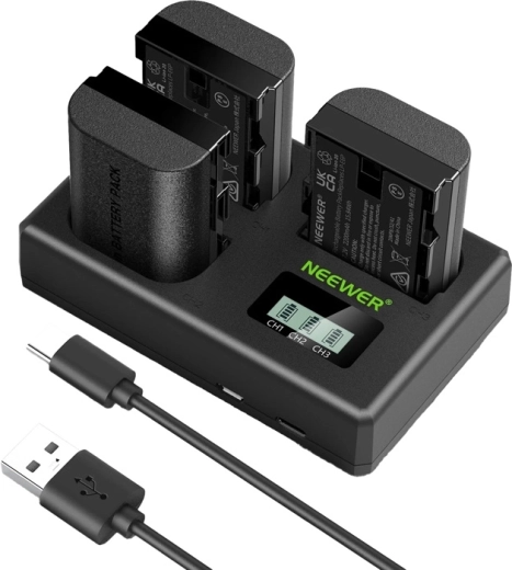Neewer sæt med 3× erstatningsbatterier LP-E6P/LP-E6NH til Canon-kameraer med tredobbelt USB-oplader
