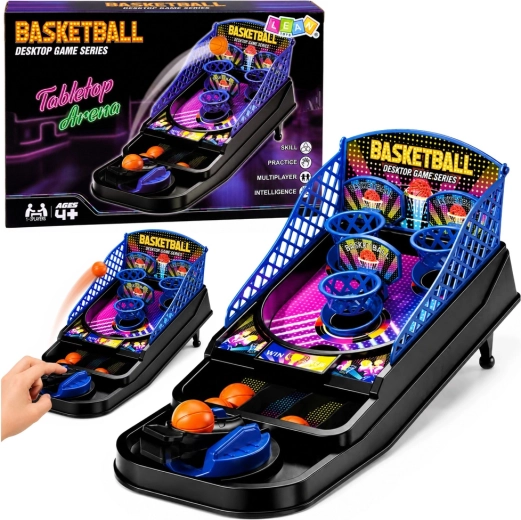 Mini bord-basketball-arkadespil med 3 kurve og affyrer – 1 stk.