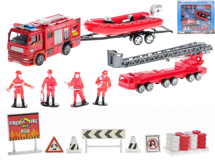 Sæt brandmænd – metalbiler med friløb og figurer