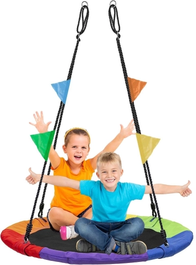 Havegynge storkerede XL 100 cm, 150 kg, multicolor med vimpler