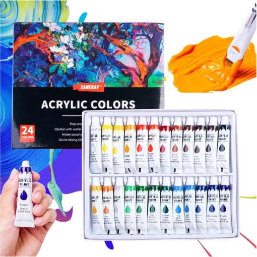 Sæt med akrylfarver til kunst 24×12 ml i tuber – rigt pigmenterede