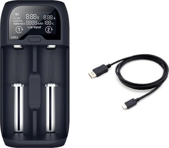 Solight intelligent batterioplader til Li-Ion/LiFePO4/Ni-MH/Ni-Cd med LCD-display, 2 kanaler, 2000 mA