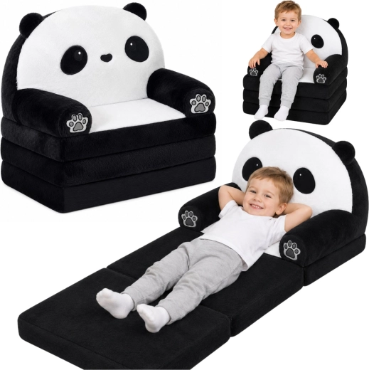 Udklappelig børnestol 2-i-1 Panda (sofa og liggestol) sort-hvid