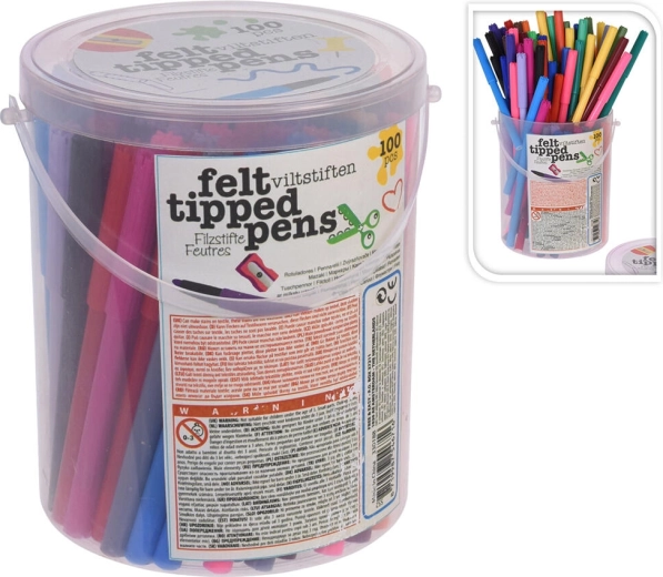 Sæt med tuscher, 20 farver i plastboks, 100 stk.