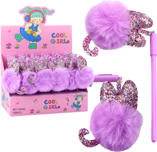 Lang gelpen med lilla pompon