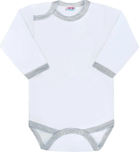 Babybody med lange ærmer og grå kant NEW BABY
