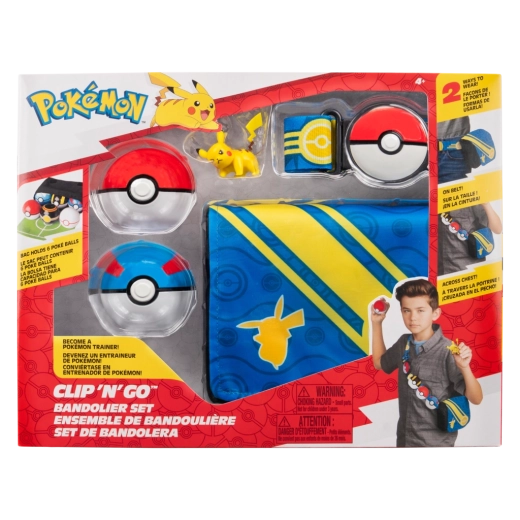 Pokémon Clip ‘N’ Go trænersæt med Pikachu – bælte, 2 Pokéballs og etui