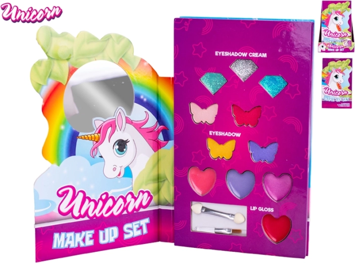 Børnemakeup-palette Unicorn med øjenskygger, glimmer og lipgloss