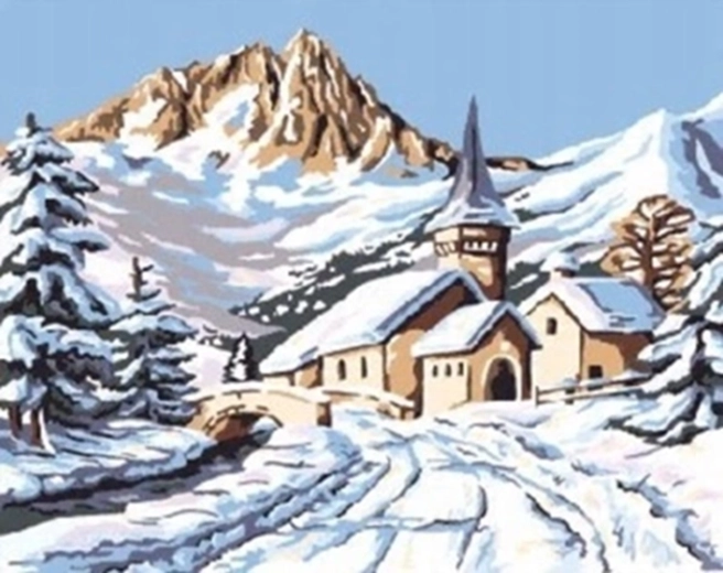 Norimpex Mal efter tal Sneklædt hytte i bjergene 40 × 50 cm