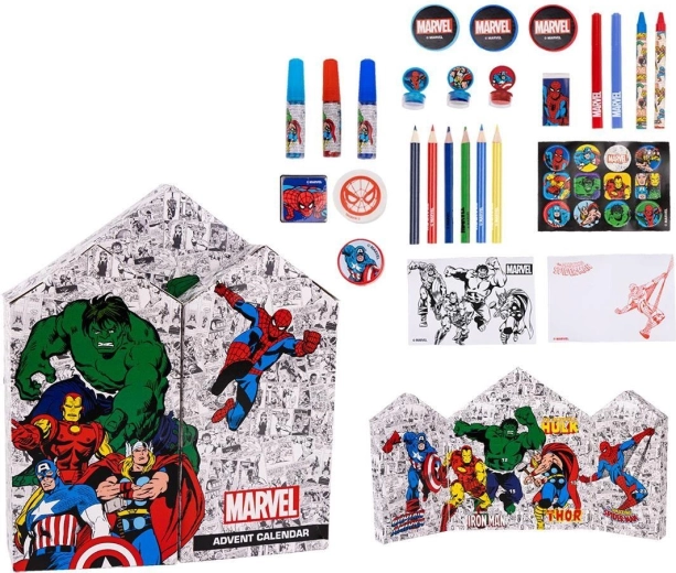 Avengers-adventskalender med tegne- og skriveredskaber