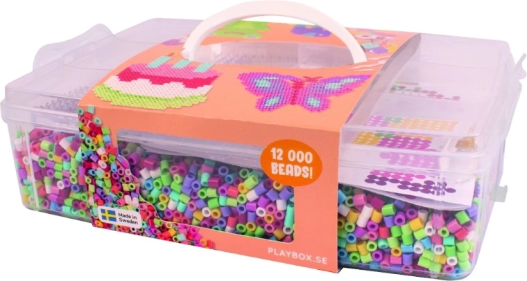 Playbox strygeperler i plastkuffert Happy Mix med plade og skabeloner 12.000 stk.