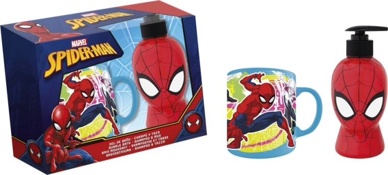 Gavesæt badskum og shampoo 300 ml med krus SPIDERMAN