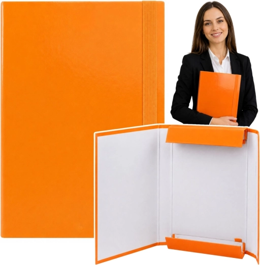 Orange dokumentmappe med flapper til A4 med elastik, hård - 1 stk.