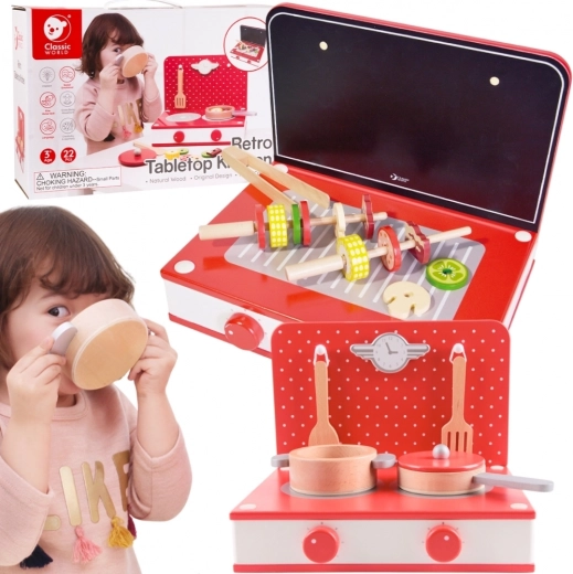 Trækøkken 2-i-1 med grill og komfur til børn 22 dele