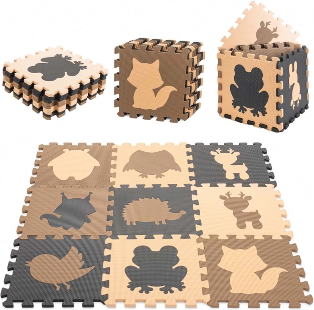 Pædagogisk skumpuslespil med dyremotiver, beige, 85 × 85 cm, 9 dele