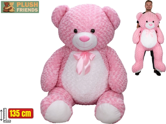Plush Friends lyserød bamse med sløjfe 135 cm