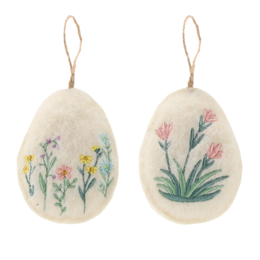 Påskeophæng i æggeform med blomstermotiv, sæt med 12 stk.