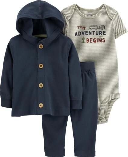 Carter's tredelt sæt til baby Navy Adventure – kortærmet body, cardigan og sweatpants