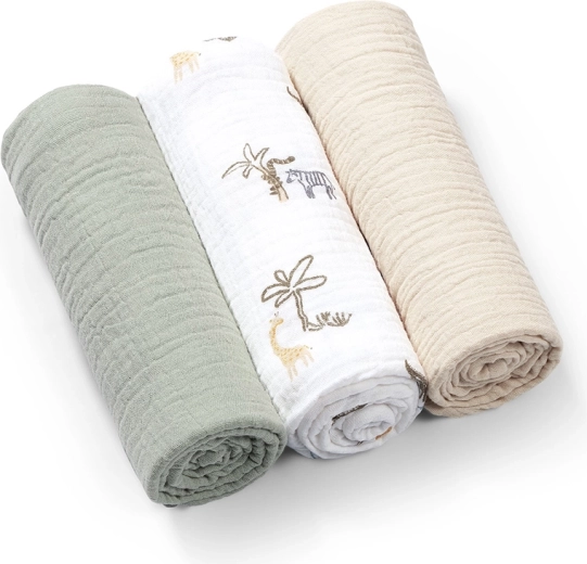 BabyOno musselinbleer Super Soft 3 stk grønne 70 × 70 cm