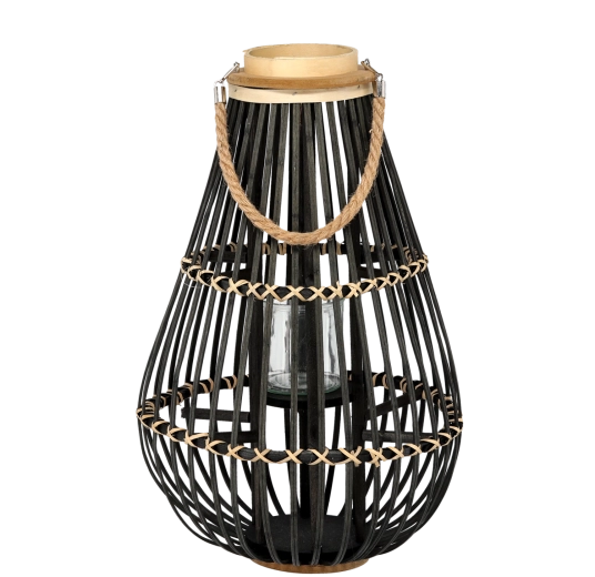 Trælampion med glasindsats, sort, 32 × 57 cm