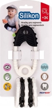 Bidering med sikkerhedsnål og vedhæng, sort/hvid, 12 cm