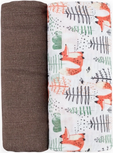 Petite&Mars bambus musselin-svøb misty forest fox 120 × 120 cm (2 stk.)