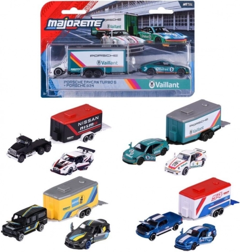 Majorette racing deluxe trailere – sæt med 2 biler og trailer 1:64
