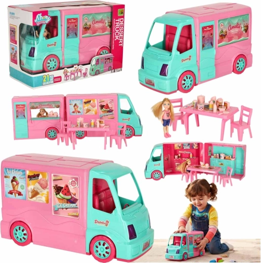 Campingvogn til dukker med mobil isbutik, 21 dele