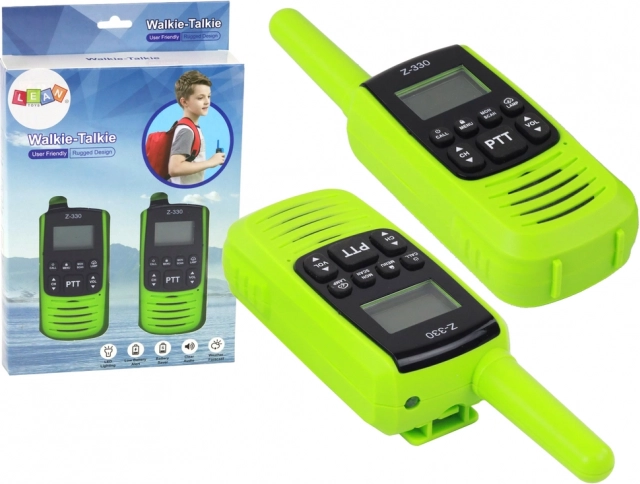 Kompakt grønt Walkie-Talkie med en rækkevidde på 3 km til kommunikation på farten