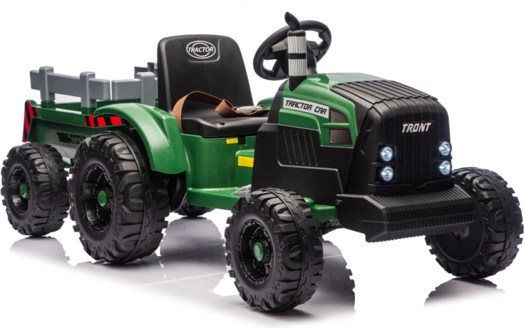 elektrisk ride-on traktor med trailer 24V, mørkegrøn